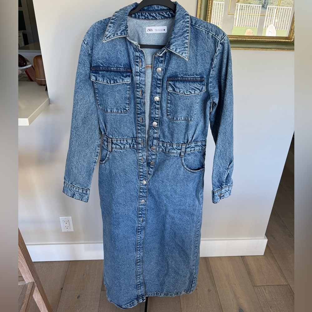 Zara Long Sleeve Denim Maxi Dress
